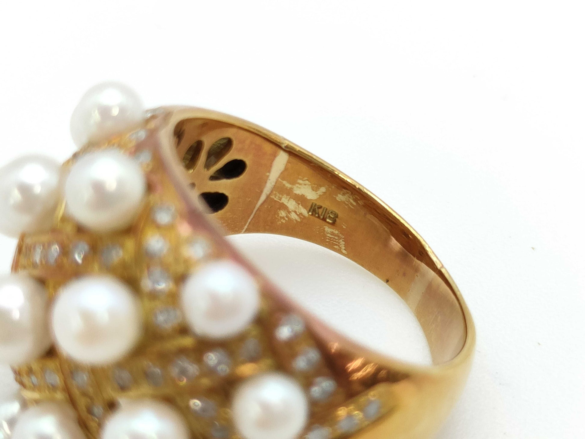 Pearl Diameter: Approx. 3.5-4.2mm, D0.50ct, 18K Gold, 10.6g, Ring 