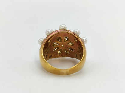 Pearl Diameter: Approx. 3.5-4.2mm, D0.50ct, 18K Gold, 10.6g, Ring 