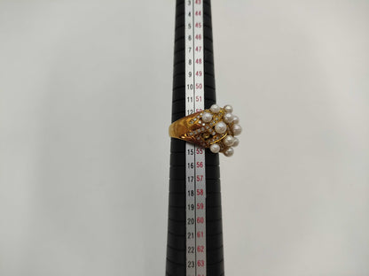 Pearl Diameter: Approx. 3.5-4.2mm, D0.50ct, 18K Gold, 10.6g, Ring 