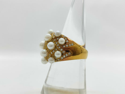 Pearl Diameter: Approx. 3.5-4.2mm, D0.50ct, 18K Gold, 10.6g, Ring 