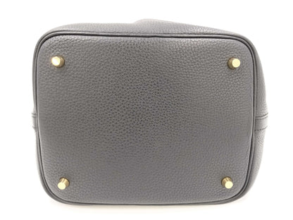 HERMES Picotin Lock MM Taurillon Clemence Leather Handbag in Black with GD Hardware and Y Stamp