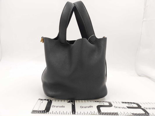 HERMES Picotin Lock MM Taurillon Clemence Leather Handbag in Black with GD Hardware and Y Stamp