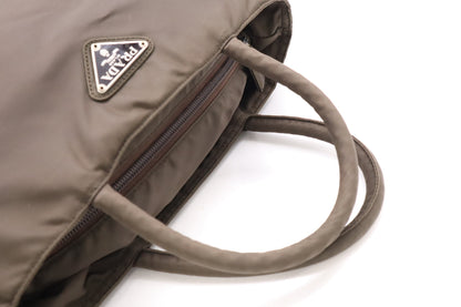 PRADA Tessuto Nylon Mini Handbag with Triangle Plate, Khaki