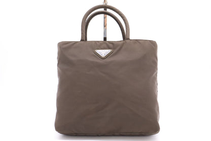 PRADA Tessuto Nylon Mini Handbag with Triangle Plate, Khaki
