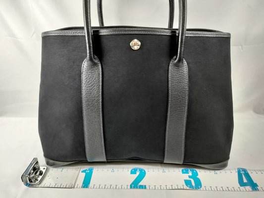 HERMES Garden Party PM Black Toile Tote Bag with □I Stamp