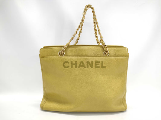 CHANEL Caviar Green Tote Bag with Sticker