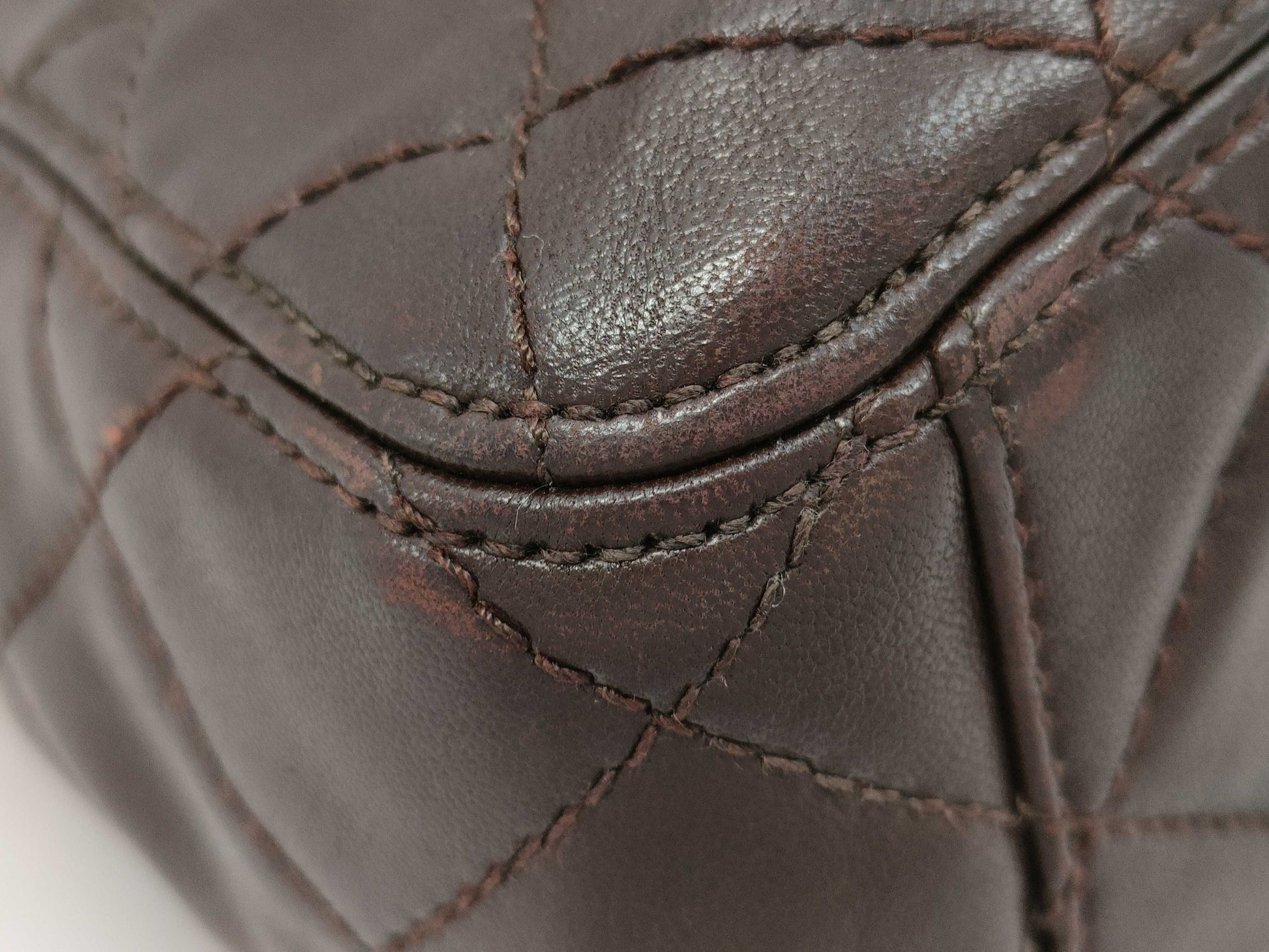 CHANEL Brown Lambskin Matelasse Handbag with Seal and Card