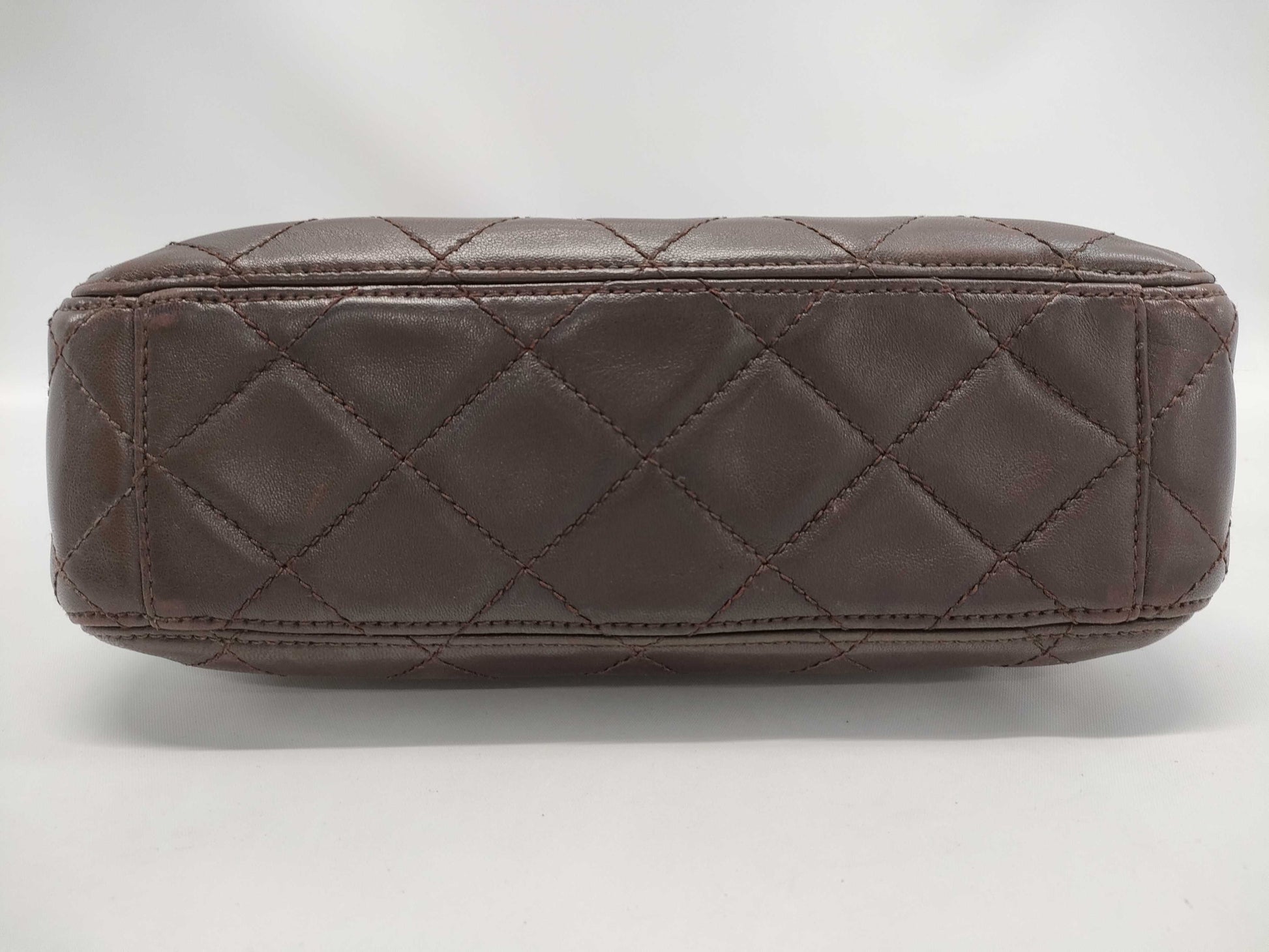 CHANEL Brown Lambskin Matelasse Handbag with Seal and Card