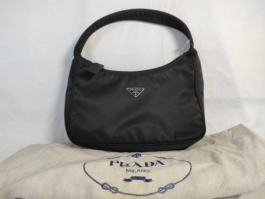 PRADA nylon handbag with triangle logo, black