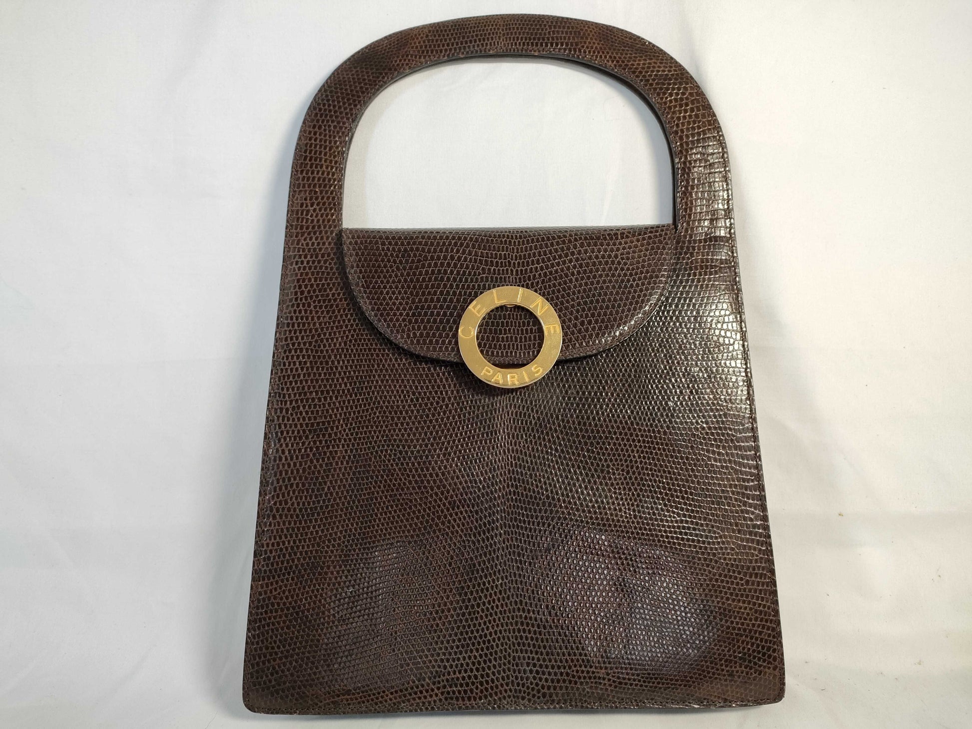CELINE Circle Logo Handbag in Lizard Brown