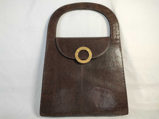 CELINE Circle Logo Handbag in Lizard Brown