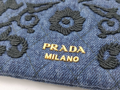 PRADA Prada Denim Embroidered Drawstring Handbag and Other Accessories