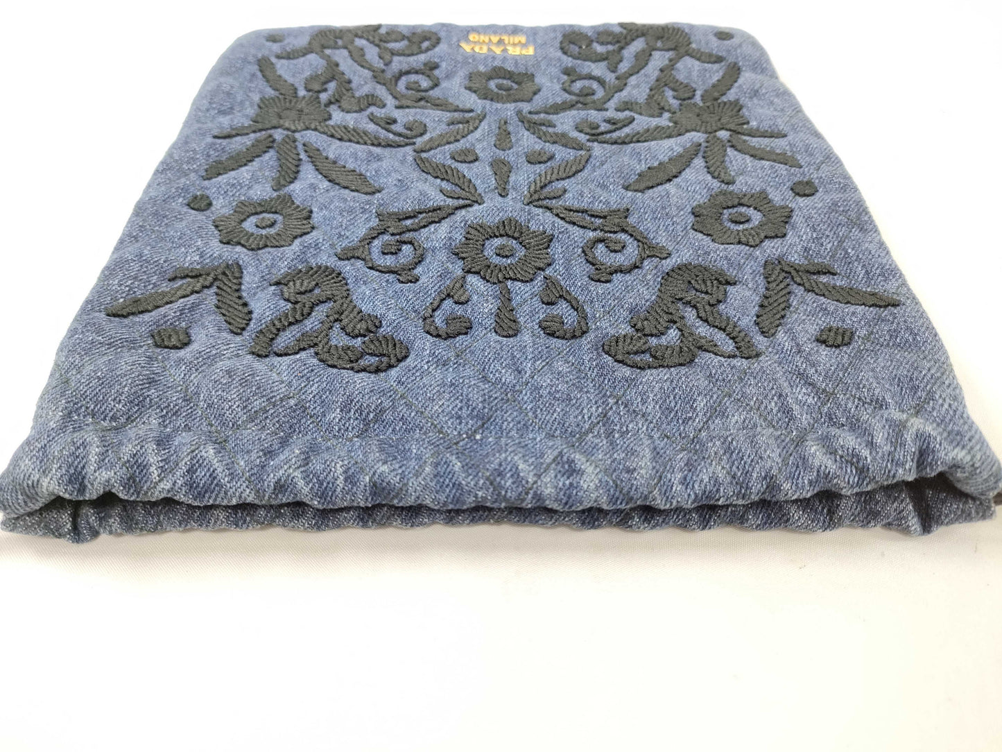 PRADA Prada Denim Embroidered Drawstring Handbag and Other Accessories