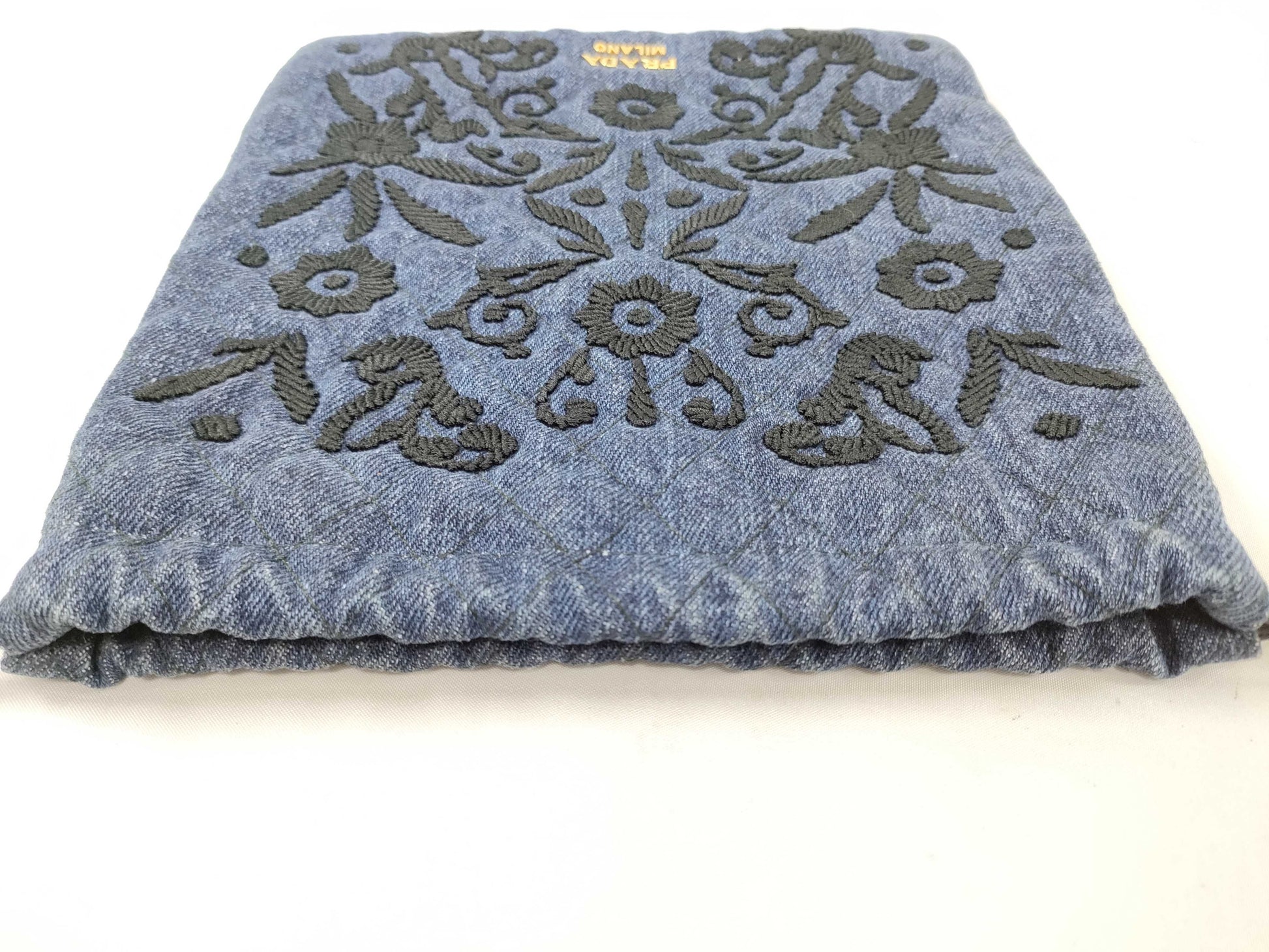 PRADA Prada Denim Embroidered Drawstring Handbag and Other Accessories