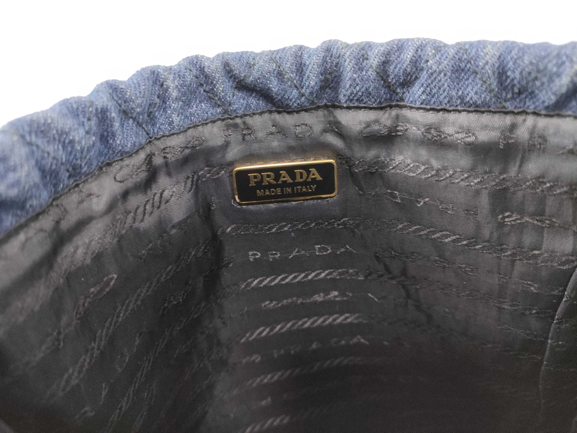 PRADA Prada Denim Embroidered Drawstring Handbag and Other Accessories