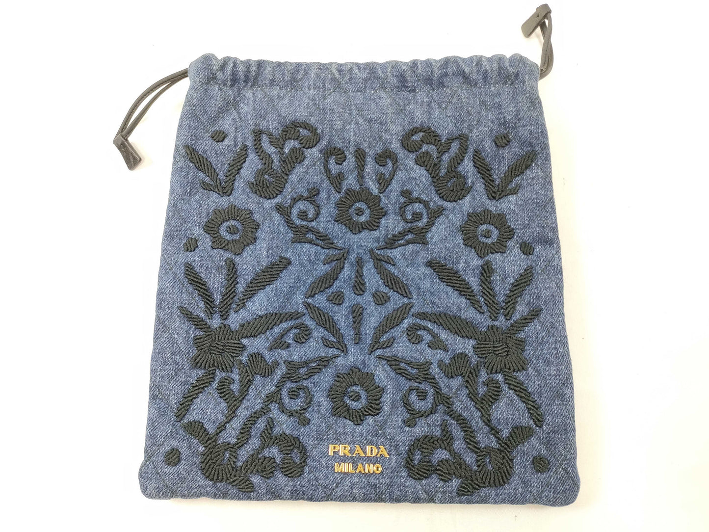 PRADA Prada Denim Embroidered Drawstring Handbag and Other Accessories