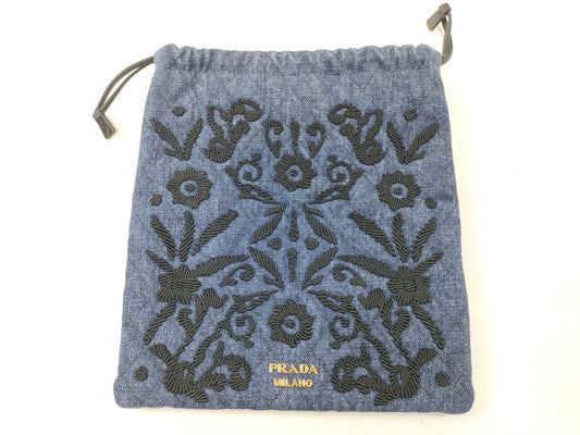 PRADA Prada Denim Embroidered Drawstring Handbag and Other Accessories