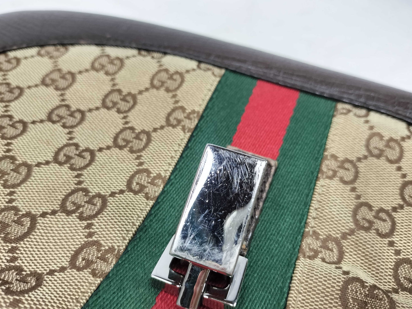 GUCCI Jackie Gucci GG Canvas Sherry Line Jackie Shoulder Bag
