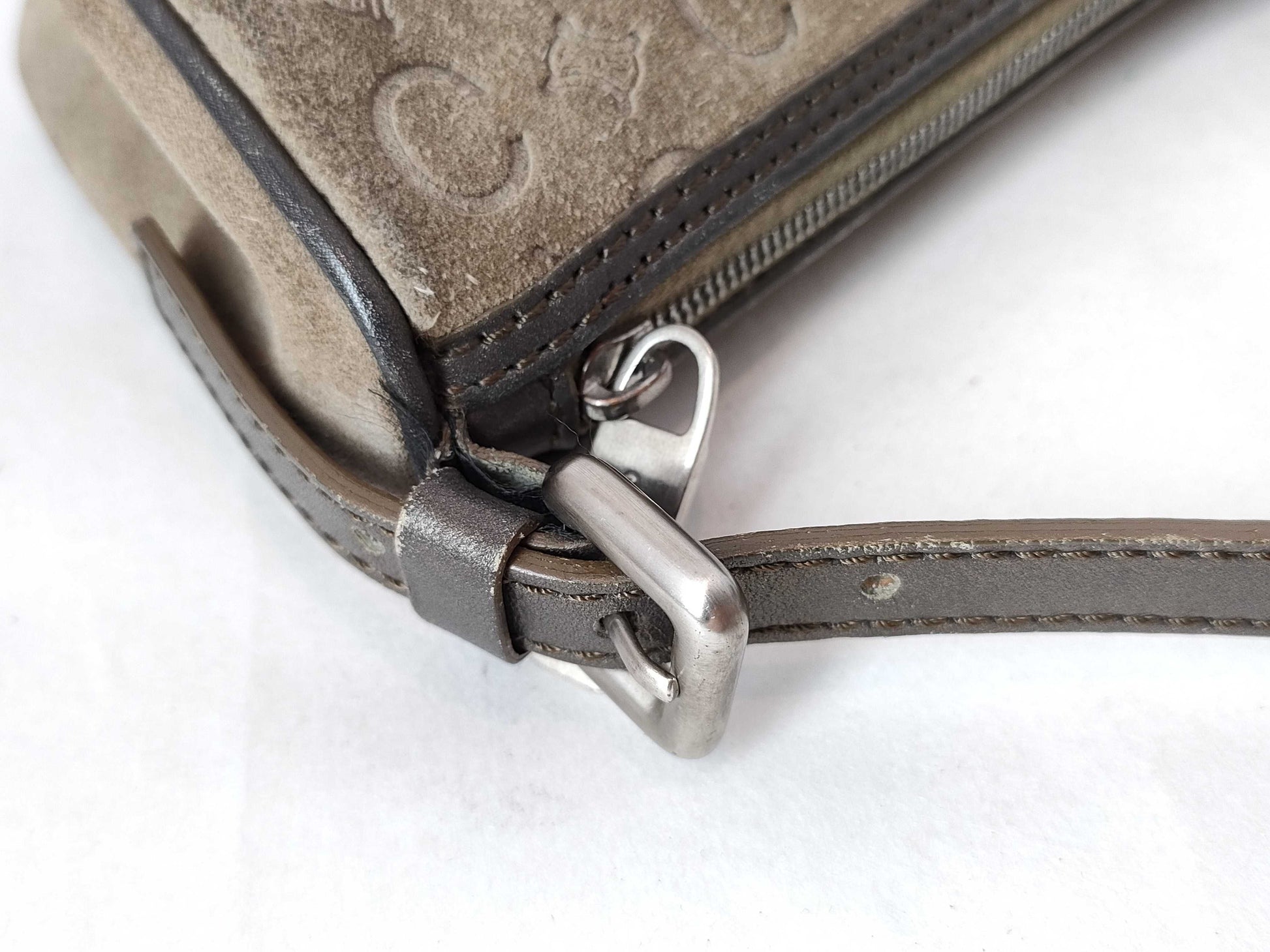 CELINE C Macadam Shoulder Bag, Gray, Handbag