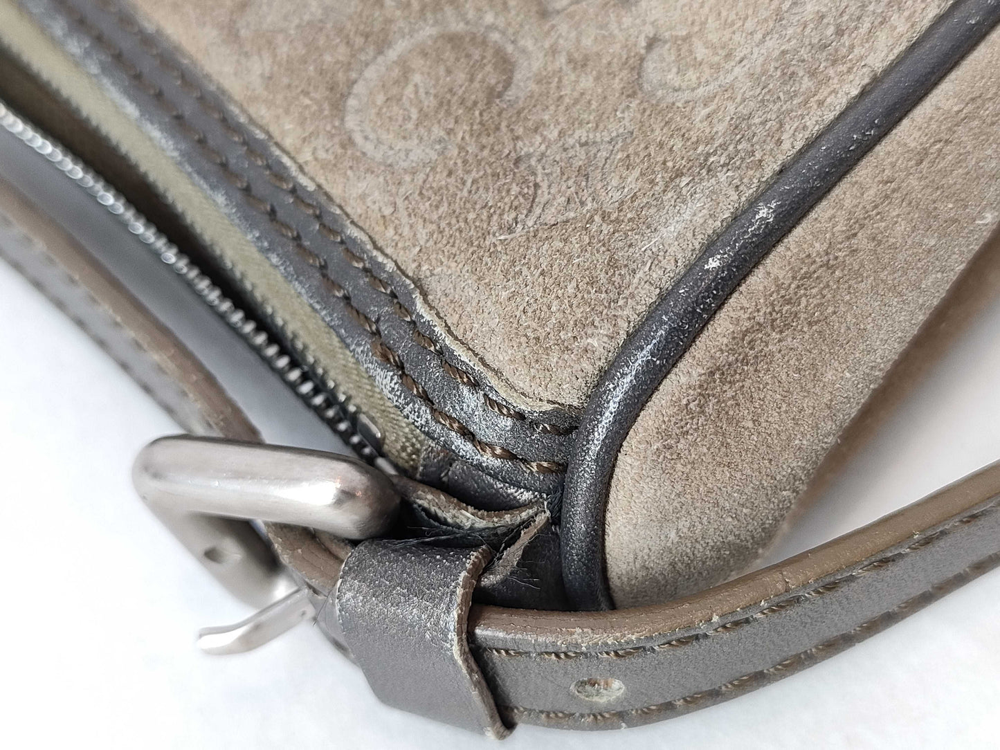 CELINE C Macadam Shoulder Bag, Gray, Handbag