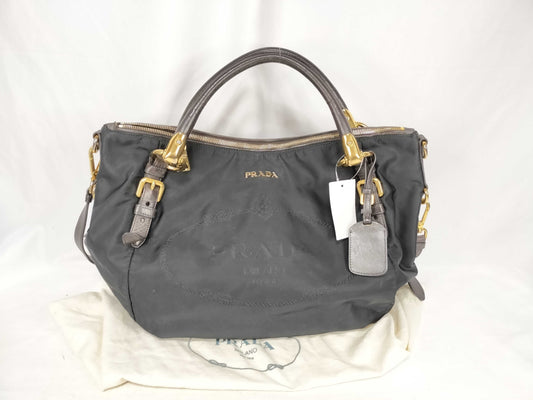 PRADA Nylon Prada Logo Jacquard 2-Way Shoulder Bag