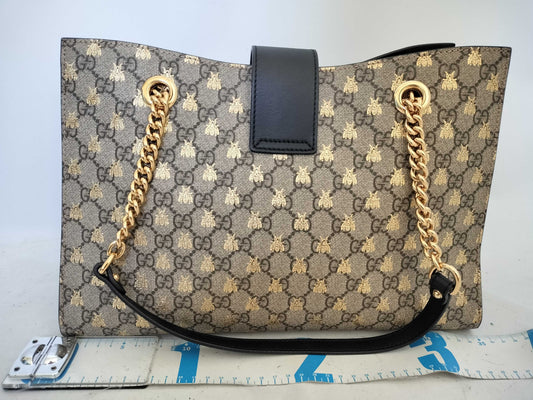 GUCCI GG Supreme Bee Medium Padlock Chain Shoulder Bag Tote Bag