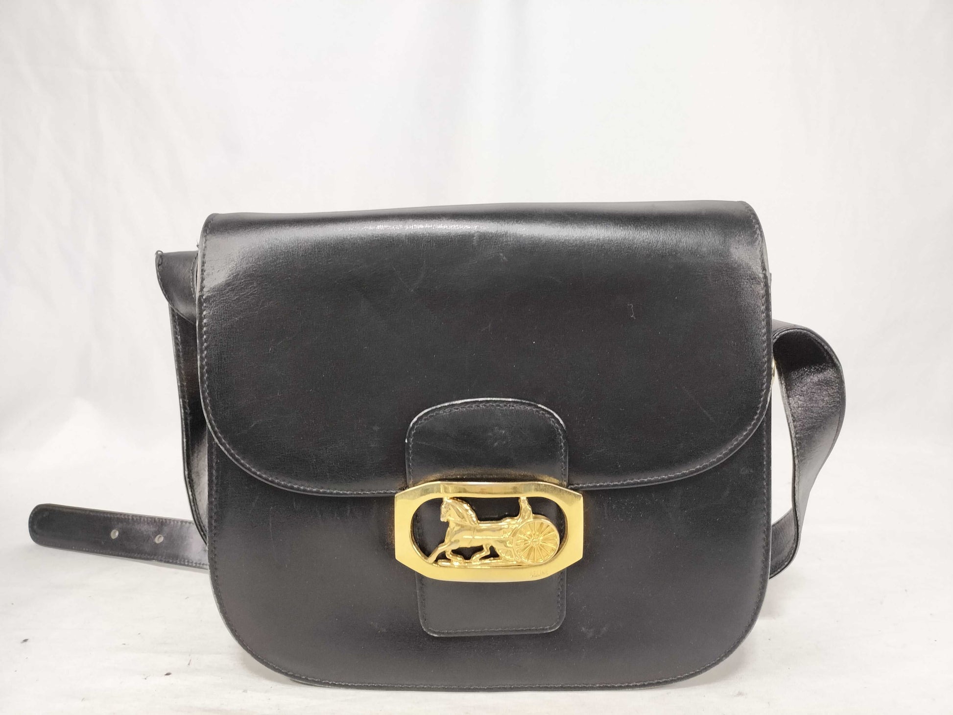 CELINE Carriage Hardware Shoulder Bag Box Calf Shoulder Bag