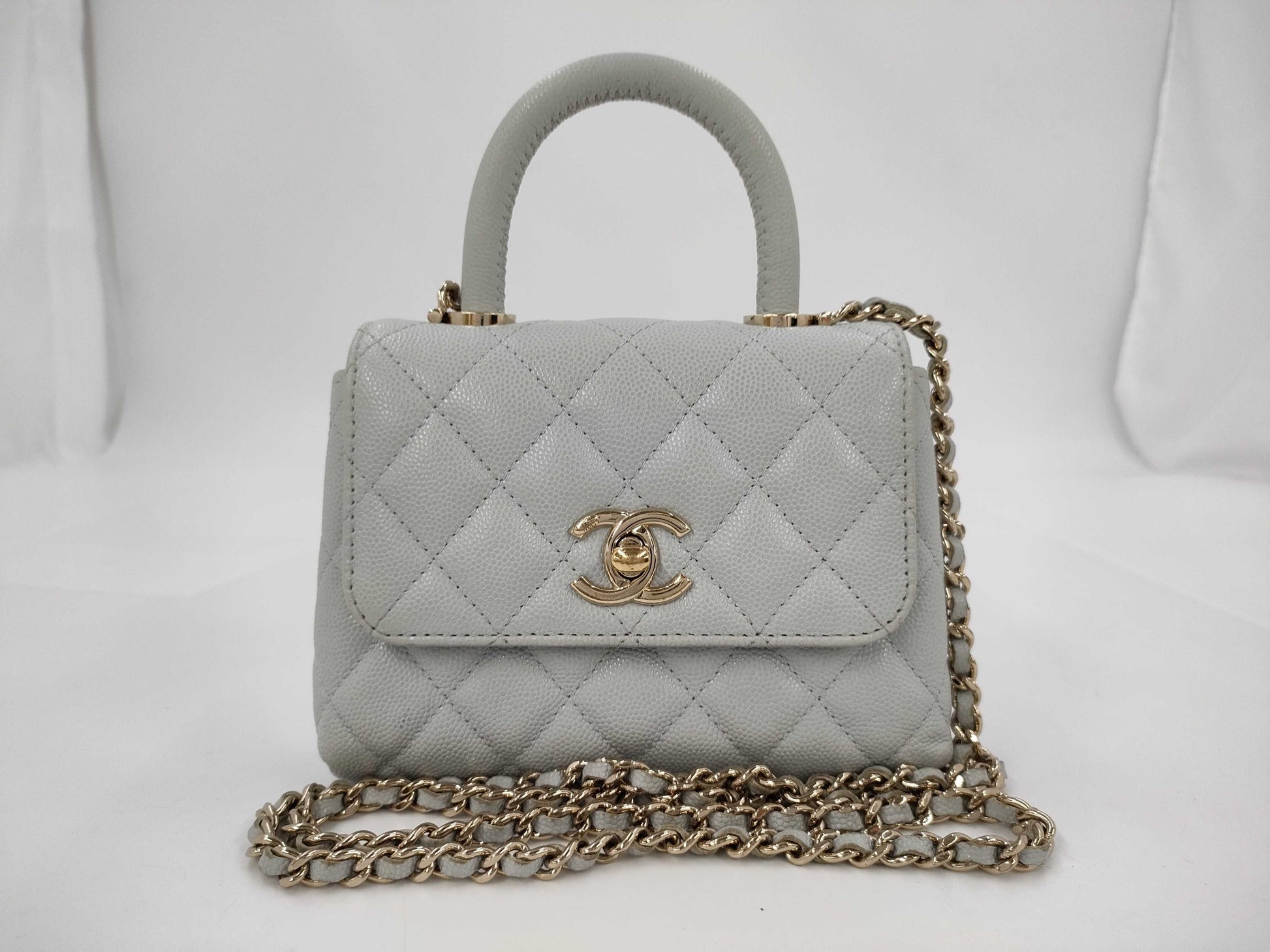 CHANEL Extra Mini Caviar Leather Coco Handle 18" Gold Hardware Chain 2-Way Chain Shoulder Bag Random Number AP4244 Handbag
