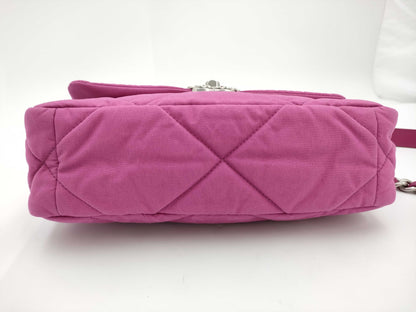 CHANEL 19 Satin 2-Way Chain Turnlock Shoulder Bag in Pink with Serial Number Plate