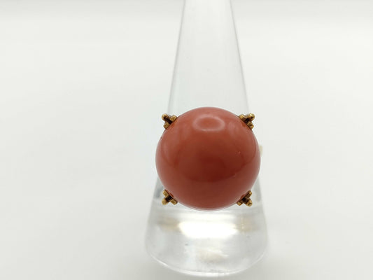 Coral Ring, Diameter: Approx. 16.5mm, 18K Gold, 11.9g 