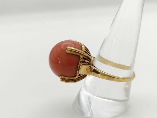 Coral Ring, Diameter: Approx. 16.5mm, 18K Gold, 11.9g 