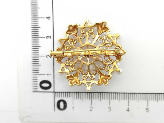 Pearl, Diameter: Approx. 3.2-6.1mm, Diamond, 18K Gold, 11.8g, Brooch 
