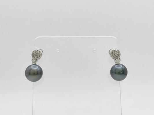 Pearl Earrings, Diameter: Approx. 10.8mm, D0.16/0.16ct, 18K White Gold/14K White Gold, 6.5g 