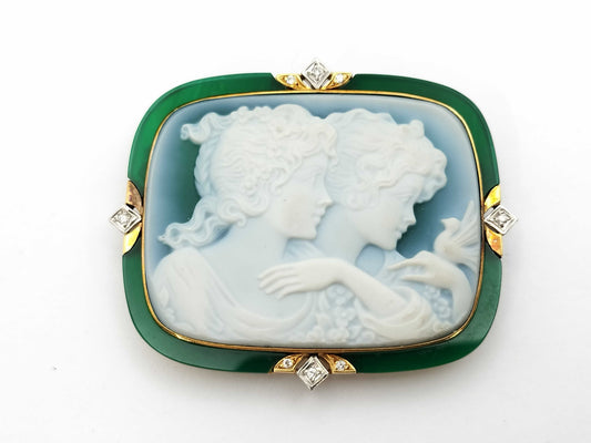 Colored Stone Agate D0.088ct K18/PT900 23.6g Brooch 