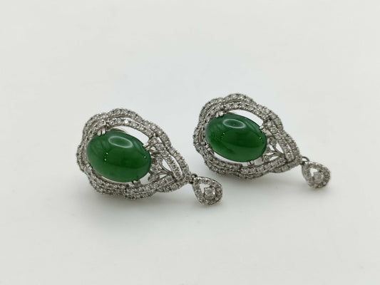 Jadeite 4.23ct D0.65ct / Jadeite 4.29ct D0.65ct K14WG/K18WG 11.8g Earrings 