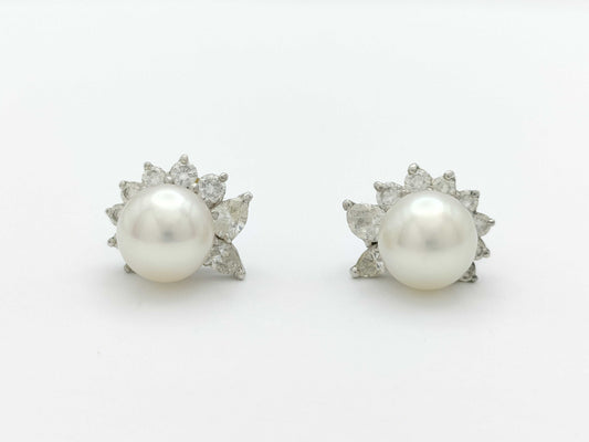 Pearl, Diameter: Approx. 8.0mm, D0.41ct, Pt900, 5.7g, Earrings 