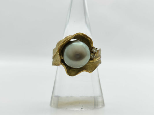 Pearl, Diameter: Approx. 10.7mm, D0.07ct, 18K Gold, 11.4g, Ring 