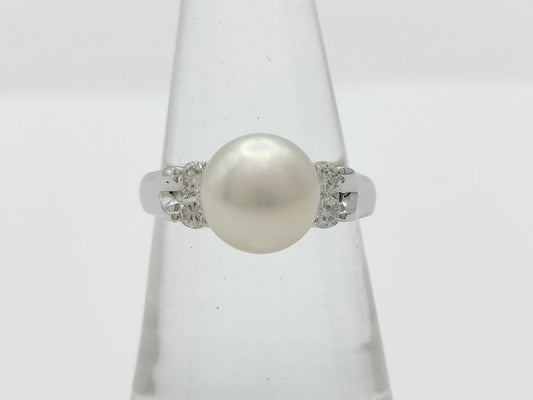 Pearl Ring, Diameter: Approx. 8.7mm, D0.23ct, Pt900, 6.1g 