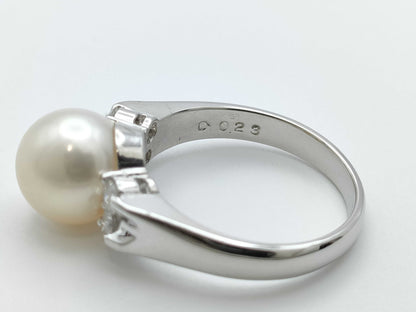 Pearl Ring, Diameter: Approx. 8.7mm, D0.23ct, Pt900, 6.1g 