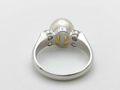 Pearl Ring, Diameter: Approx. 8.7mm, D0.23ct, Pt900, 6.1g 