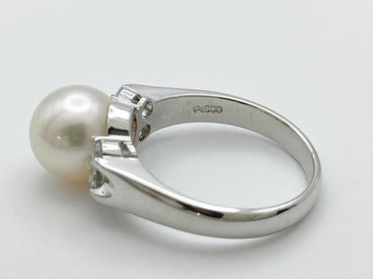 Pearl Ring, Diameter: Approx. 8.7mm, D0.23ct, Pt900, 6.1g 