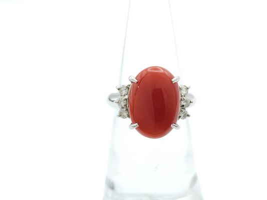 Coral D0.19ct PT900 8.0g Ring 