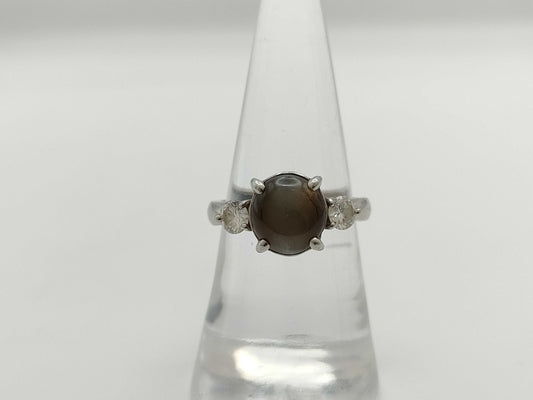 Cat's Eye Stone 3.76ct D0.43ct Pt900 6.0g Ring 
