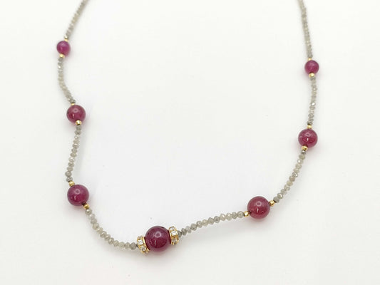 Colored Stone Ruby and Diamond K18WG 7.4g Necklace 