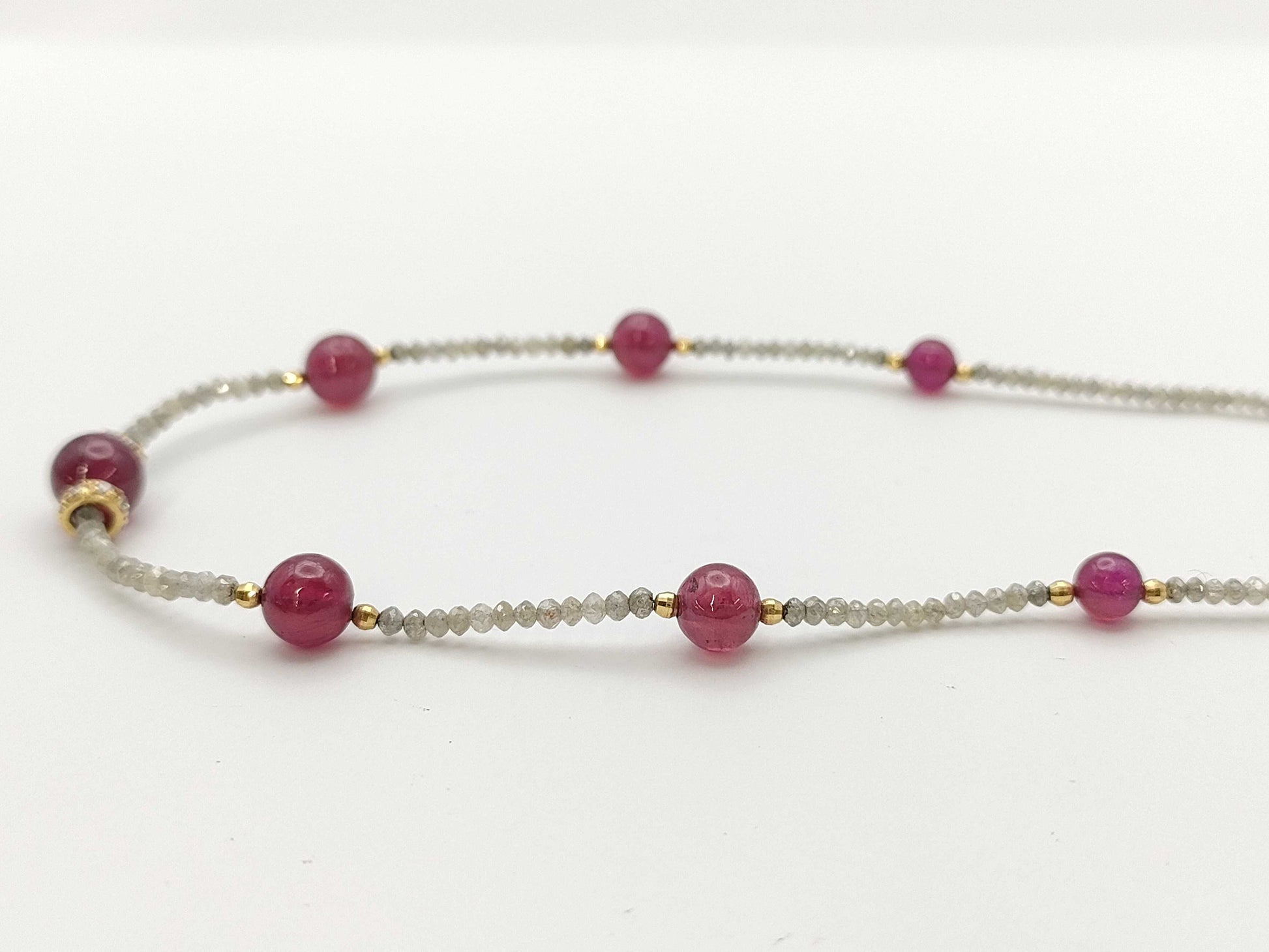 Colored Stone Ruby and Diamond K18WG 7.4g Necklace 