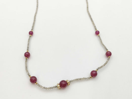 Colored Stone Ruby and Diamond K18WG 7.4g Necklace 
