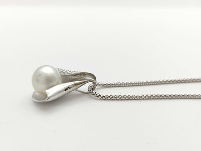 Pearl diameter: approx. 11.1mm, D0.20ct, 18K White Gold, 13.7g, Necklace 