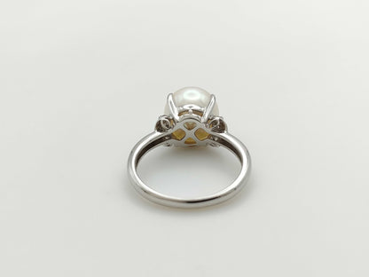 Pearl Ring 9.7mm Diameter, 0.07ct, 14K White Gold, 3.1g