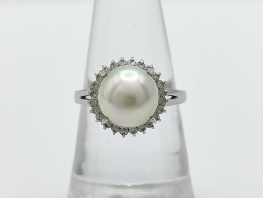 Pearl, Diameter: Approx. 9.0mm, D0.26ct, Pt900, 6.7g, Ring 