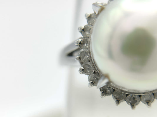Pearl, Diameter: Approx. 9.0mm, D0.26ct, Pt900, 6.7g, Ring 